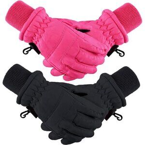2 Pairs Kids Winter Ski Gloves Waterproof Warm Snow Mittens Full Finger Gloves